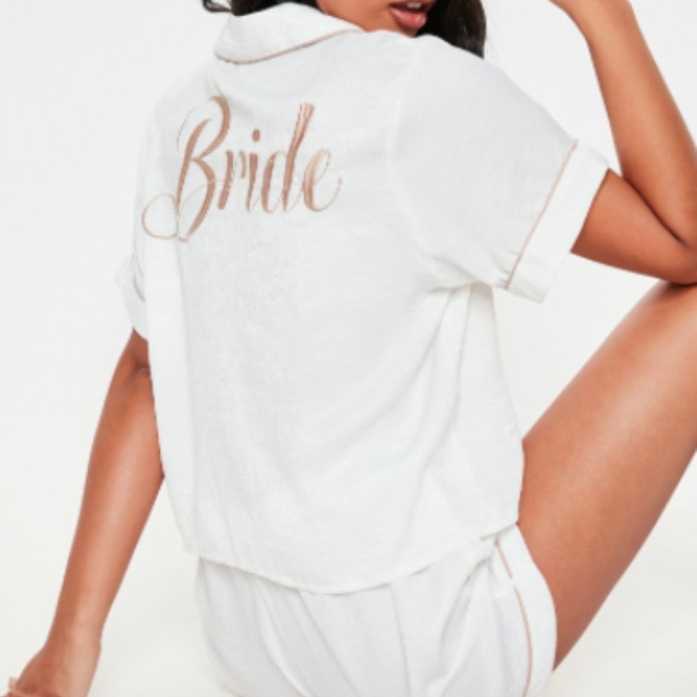 Missguided bride satin short sleeve shorts pj set